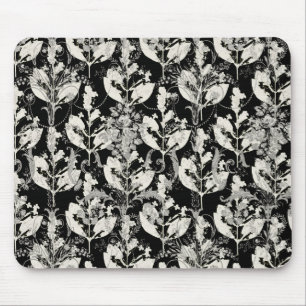 Süße schwarze weiße abstrakte Blätter Muster Mousepad