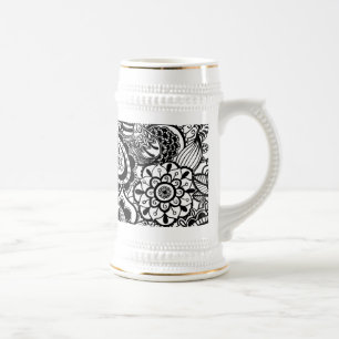 Süße schwarze weiße floral paisley bierglas
