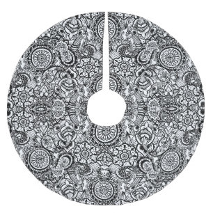 Süße schwarze weiße floral paisley polyester weihnachtsbaumdecke