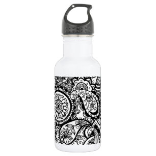 Süße schwarze weiße floral paisley trinkflasche