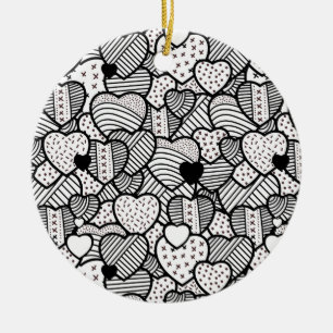 Süße schwarze weiße Herzen Muster Keramik Ornament