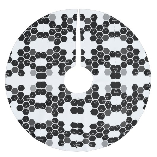 Süße schwarze weiße Hex-Datenmuster Polyester Weihnachtsbaumdecke (Vorderseite)