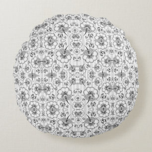 Süße schwarze weiße nahtlose Blumenmuster Rundes Kissen