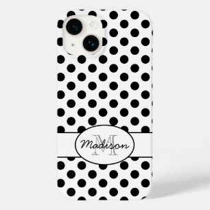 Süße schwarze weiße Punkte Retro-Muster Monogramm Case-Mate iPhone 14 Hülle