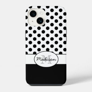 Süße schwarze weiße Punkte Retro-Muster Monogramm iPhone 14 Hülle