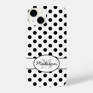 Süße schwarze weiße Punkte Retro-Muster-Monogramm iPhone 14 Hülle