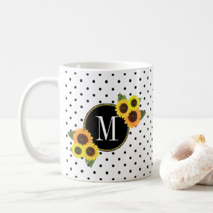Süße schwarze weiße Punkte Vintage-Sonnenblumen Mo Kaffeetasse