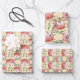Süße Schwein Geschenkanhänger Bauernhof-Tier Gebur Geschenkpapier Set