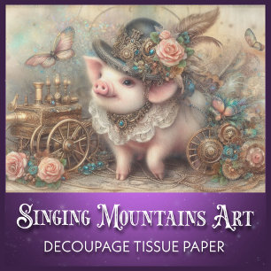 Süße Schwein-Watercolor-Victorian-Steampunk-Decoup Seidenpapier