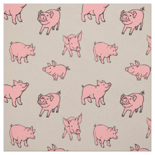 Süße Schweine Bedruckter Stoff Rosa und Beige