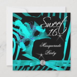 Süße Sechzehn 16 Maskenball Teal Zebra Einladung