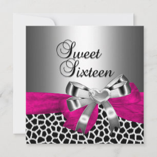 Süße Sechzehn 16 Party Silber Rosa Schwarz Giraffe Einladung