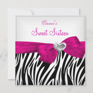 Süße Sechzehn 16 Party Silber Rosa Schwarz Leopard Einladung