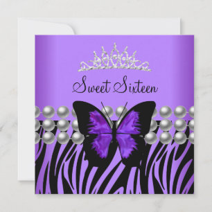 Süße Sechzehn 16 Party Zebra Perle Schmetterling Einladung