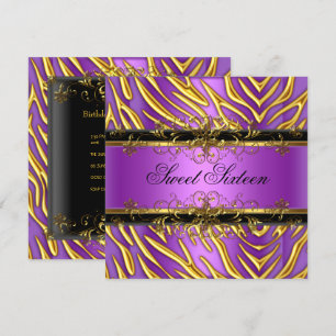 Süße Sechzehn 16 Zebra Lila Gold Schwarz Einladung