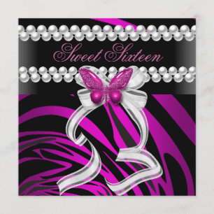 Süße Sechzehn 16 Zebra Schmetterling Schwarz Pink  Einladung