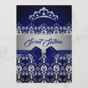 Süße Sechzehn Blaue Navy Funkel-Diamant-Tiara-Schl Einladung