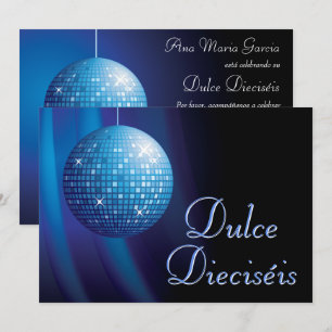 Süße Sechzehn Disco Ball Blau Party  Einladung