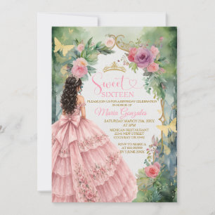 Süße Sechzehn Einladung Rosa Floral Garten