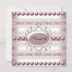 Süße Sechzehn Elegante Perle Silber Rosa Spitze Einladung