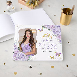 Süße Sechzehn Geburtstag Lila Flieder Blumen Foto Gästebuch