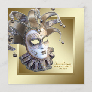 Süße sechzehn Gold-Maskenball-Party Einladung