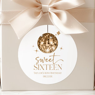 Süße Sechzehn Goldene Disco-Kugel 16. Geburtstagsf Runder Aufkleber