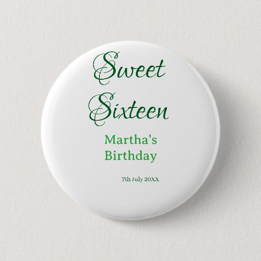 Süße Sechzehn grüner Name Datum Kalligrafie Boho R Button (Vorderseite)