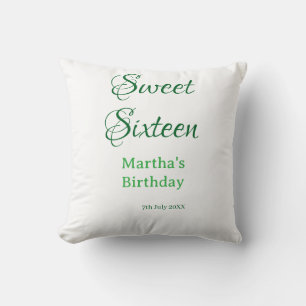 Süße Sechzehn grüner Name Datum Kalligrafie Boho R Kissen