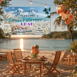 Süße Sechzehn Luau Tropische Plumeria-Strandmusche Banner