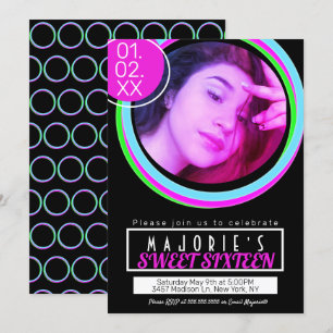 Süße Sechzehn Neon-Party Club-Stil Glow Einladung