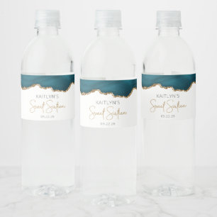 Süße Sechzehn Party Teal Blau Gold Achat Wasserflaschenetikett