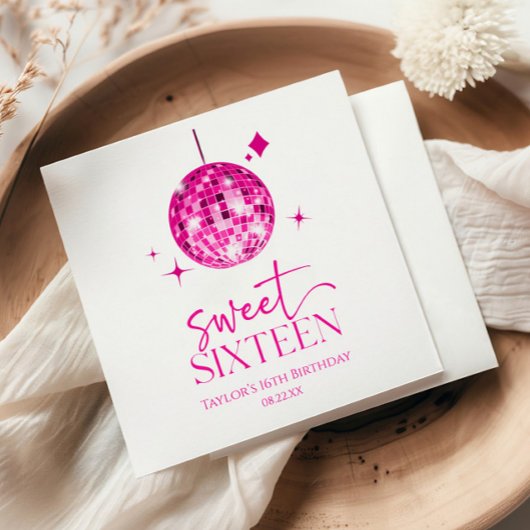 Süße Sechzehn Pink Disco-Kugel 16. Geburtstagsfeie Serviette