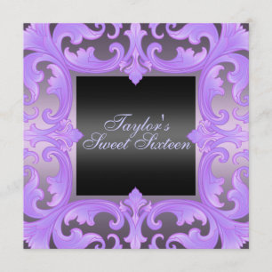 Süße Sechzehn Purple Damask Geburtstagseinladung Einladung