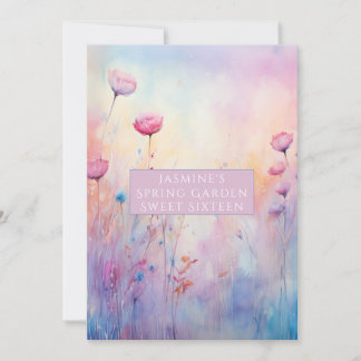 Süße Sechzehn Rosa Blaue Frühlingsblumen Einladung