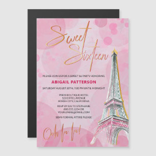 Süße Sechzehn Rosa Gold Paris 16. Geburtstagsfeier Magneteinladung