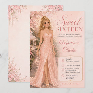 Süße Sechzehn rosa Kirschblüten Einladung
