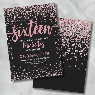 Süße Sechzehn Rosa Roségold Glitter 16. Geburtstag Einladung