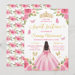 Süße Sechzehn Schwarze Prinzessin Rosa Florale Tia Einladung