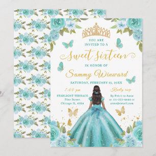 Süße Sechzehn Schwarze Prinzessin Türkis Tiara Einladung