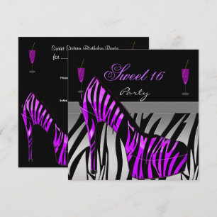 Süße Sechzehn süße 16 Party Schuhe Lila Zebra Einladung