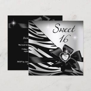 Süße Sechzehn Süße 16 Zebra Silber Schwarz Einladung