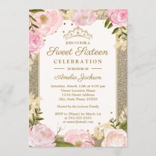 Süße sechzehnte Geburtstagsfunken Rosa Gold Floral Einladung