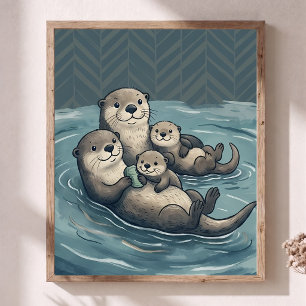 Süße Seeotter-Familie-Nursery-Art-Chevron-Poster Poster