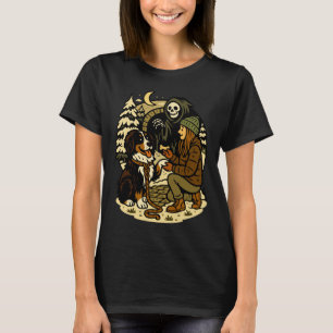 Süße Sensenmann-Girl-und-Hund-Gruselwald-Nacht T-Shirt