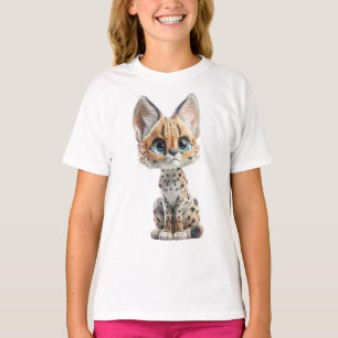 Süße Servalkatzenkinder mit großen Augen und Fleck T-Shirt