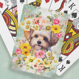 Süße Shabby Chic Malteser-Hund Blumen Spielkarten