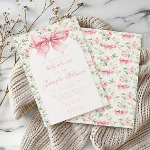 Süße Shabby-Chic-Rosabogen-Blumen-Babygirl-Party Einladung