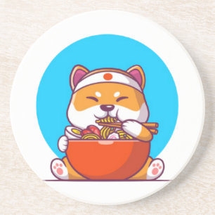 Süße Shiba Inu essen Ramen-Nudel-Cartoon Getränkeuntersetzer
