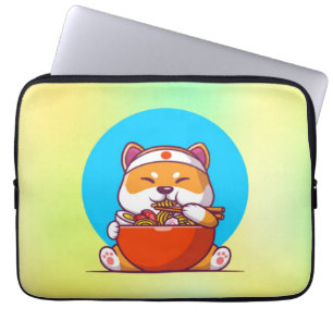 Süße Shiba Inu essen Ramen-Nudel-Cartoon Laptopschutzhülle